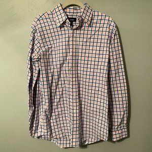 D81 Men's Button Down Casual Shirt Pink Blue Check